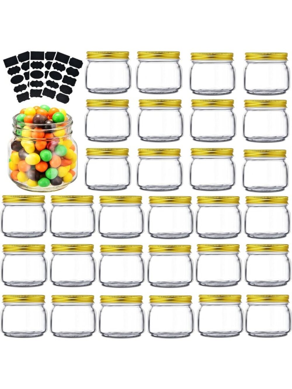 Set of 30 Small 8 oz Glass Canning Jars with Gold Lids - Perfect for DIY